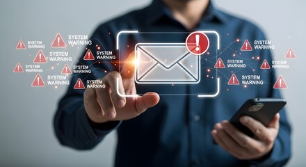 Email security alert concept for spam virus attack malware detected on smartphone phishing scam warning