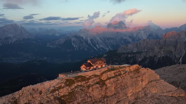 4K Cinematic Drone Footage of Stunning golden hour at Refugio Nuvolau - Dolomites - Italy_02