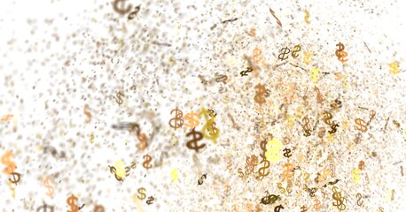 High-resolution background image of swirling gold dollar signs. Perfect for financial, business, or success themes.