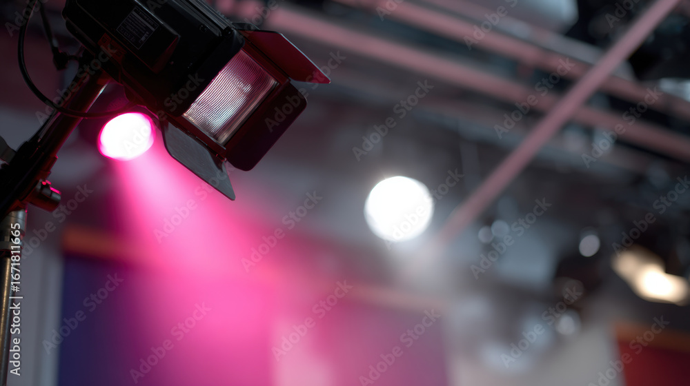 Poster dynamic stage lighting creates engaging atmosphere with vibrant colors and focused beams illuminatin