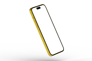High-quality image of a yellow smartphone with a blank screen, perfect for app presentations or mobile device mockups. Download now!
