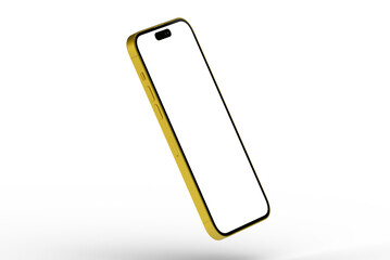High-quality photo of a yellow smartphone with a blank screen. Perfect for app presentations or mobile device mockups.