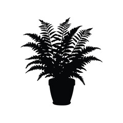 Monochrome Silhouette of a Potted Fern Plant Adding Serenity to Any Space, fern plant silhouette vector illustration