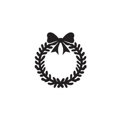 Obraz premium Vector art of black silhouette of a christmas wreath with a bow on top