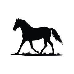 Black Horse Walking Gracefully on Grass in Silhouette Vector Illustration Design, horse walking on trail silhouette vector illustration