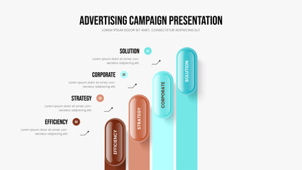 Marketing Overview Slideshow Design Vector Illustration. Financial Strategy 4 Step Infographic Frame Layout. Corporate Profile Four Option Diagram Presentation Template.