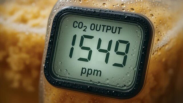 Digital CO2 output measurement device with wet ppm display monitoring gas concentration and condensation in food processing industry environment