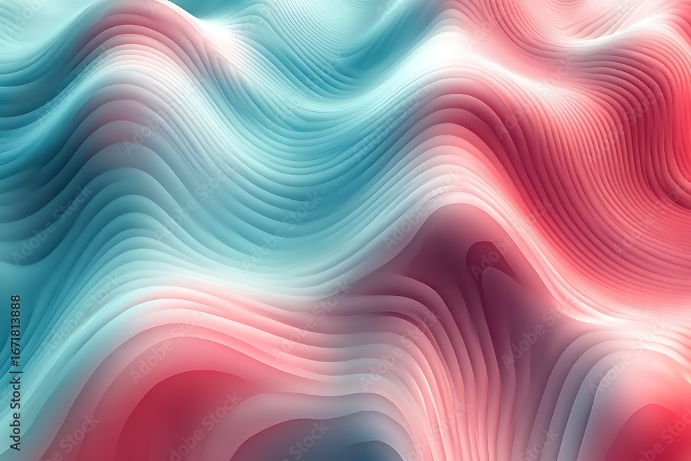 Poster abstract waves in red and blue tones creating flowing textures and modern background design