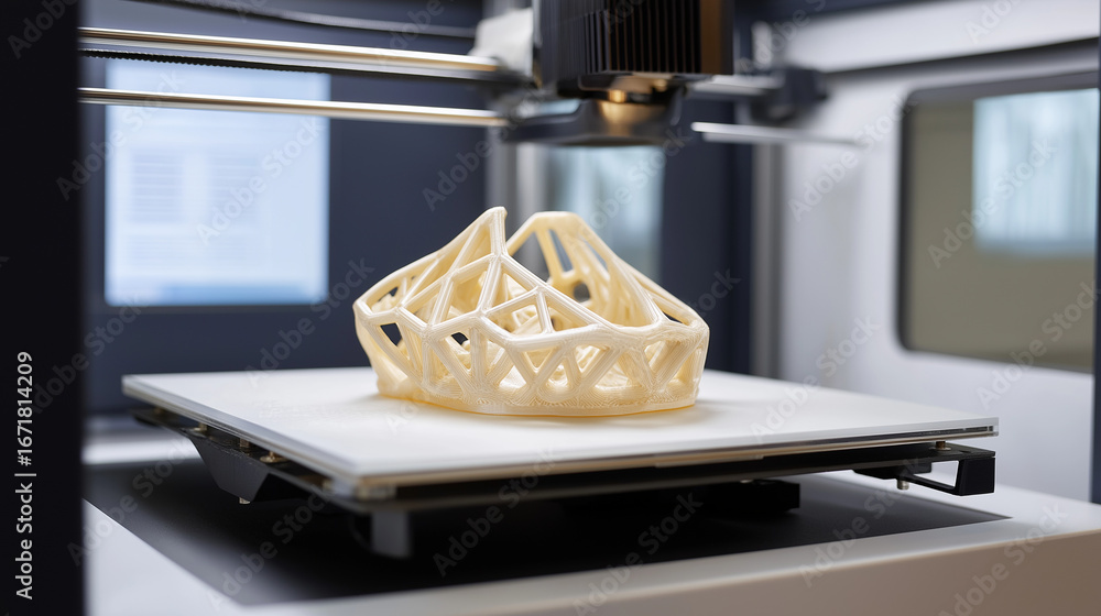 Aufkleber an advanced industrial 3d printer creates a complex automotive prototype with multi material capabil