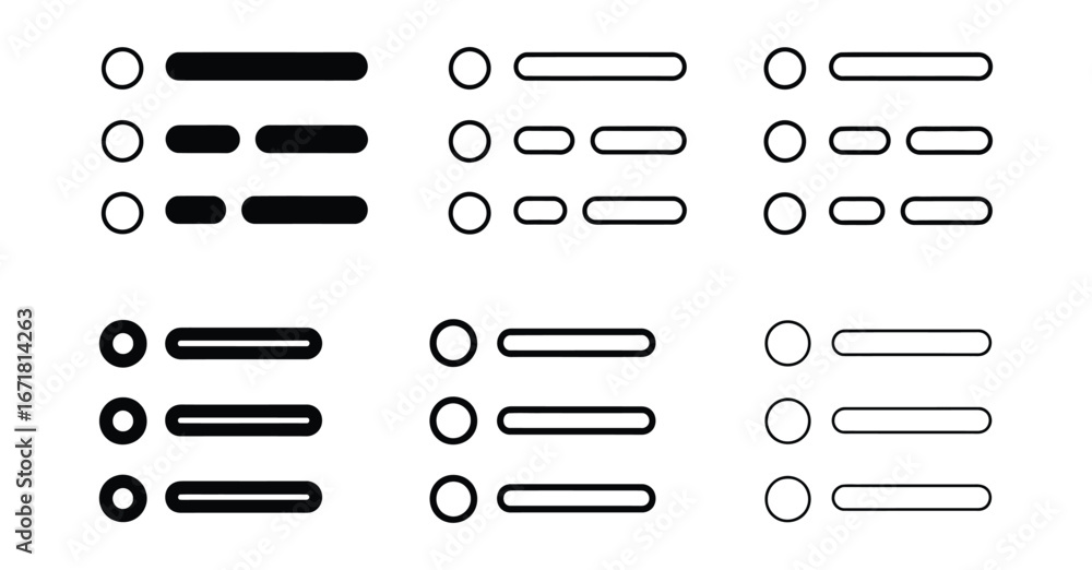 Aufkleber modern minimalistic menu icons in various styles for web design, ui/ux projects, and mobile app inte