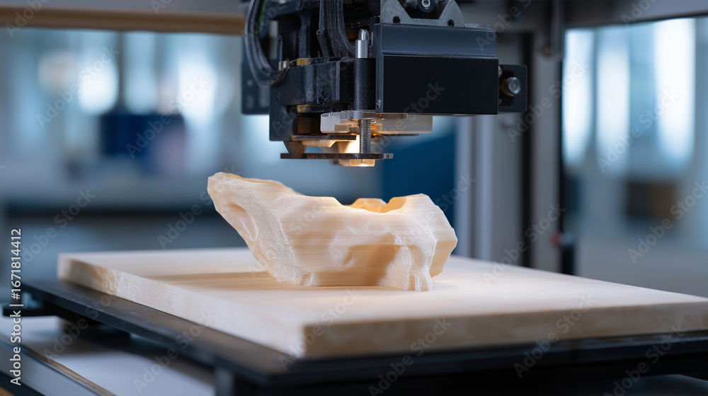 Poster an advanced industrial 3d printer creates a complex automotive prototype with multi material capabil