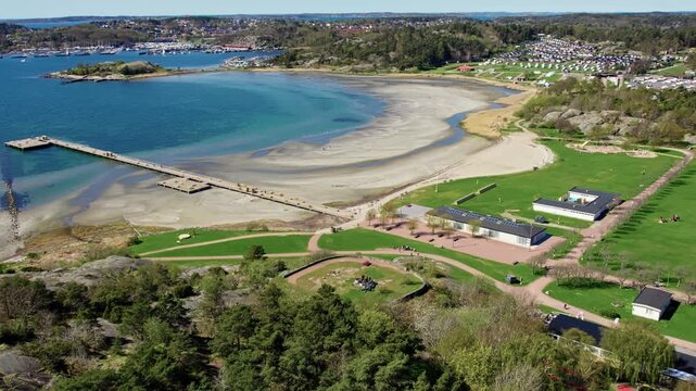 Askimsbadet Wooden Pier In Gothenburg, Sweden. Aerial Drone Shot