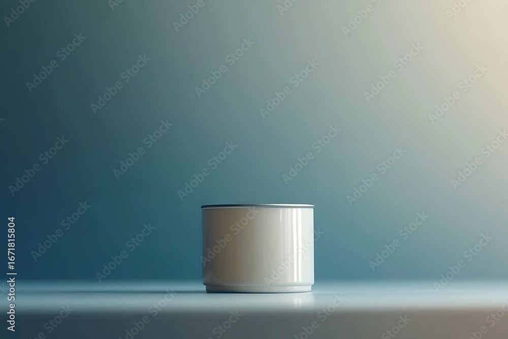 Poster simple round canister on light surface with soft gradient background for minimalist design