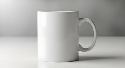 Obraz premium A tall white ceramic mug with a curved handle on a white surface