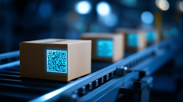A smart packaging production line integrates glowing QR codes and nearly invisible RFID technology onto retail boxes. These connected packaging solutions enable detailed supply cha