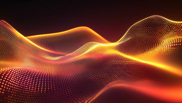 Abstract Glowing Orange and Yellow Digital Landscape of Particles background light