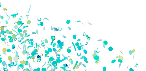 Abstract festive background with teal and green confetti falling on white. Perfect for party invitations, celebrations, and more.