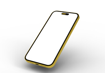 High-quality photo of a golden smartphone with a blank screen, perfect for app presentations or website designs.
