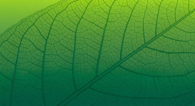 Macro view of a delicate green leaf vein structure against a gradient background