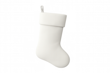 3d rendering of a white christmas stocking hanging, isolated on a transparent background, perfect for festive designs