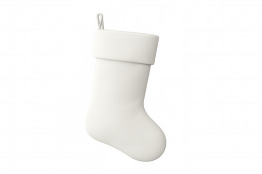 3d rendering of a white christmas stocking hanging, isolated on a transparent background, perfect for festive designs - Powered by Adobe