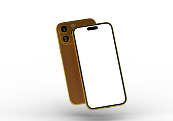 High-quality photo of a golden smartphone with a blank screen, perfect for app presentations or website mockups.  Download now!
