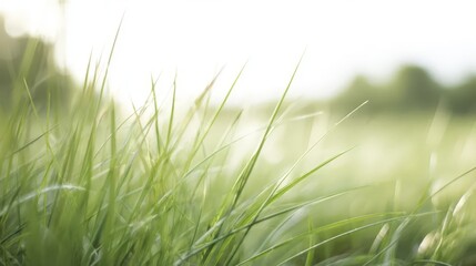 Obraz premium Close-up of vibrant green grass blades swaying gently in a natural setting