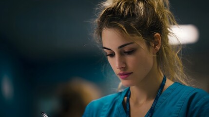 Student nurse taking notes during hospital rounds