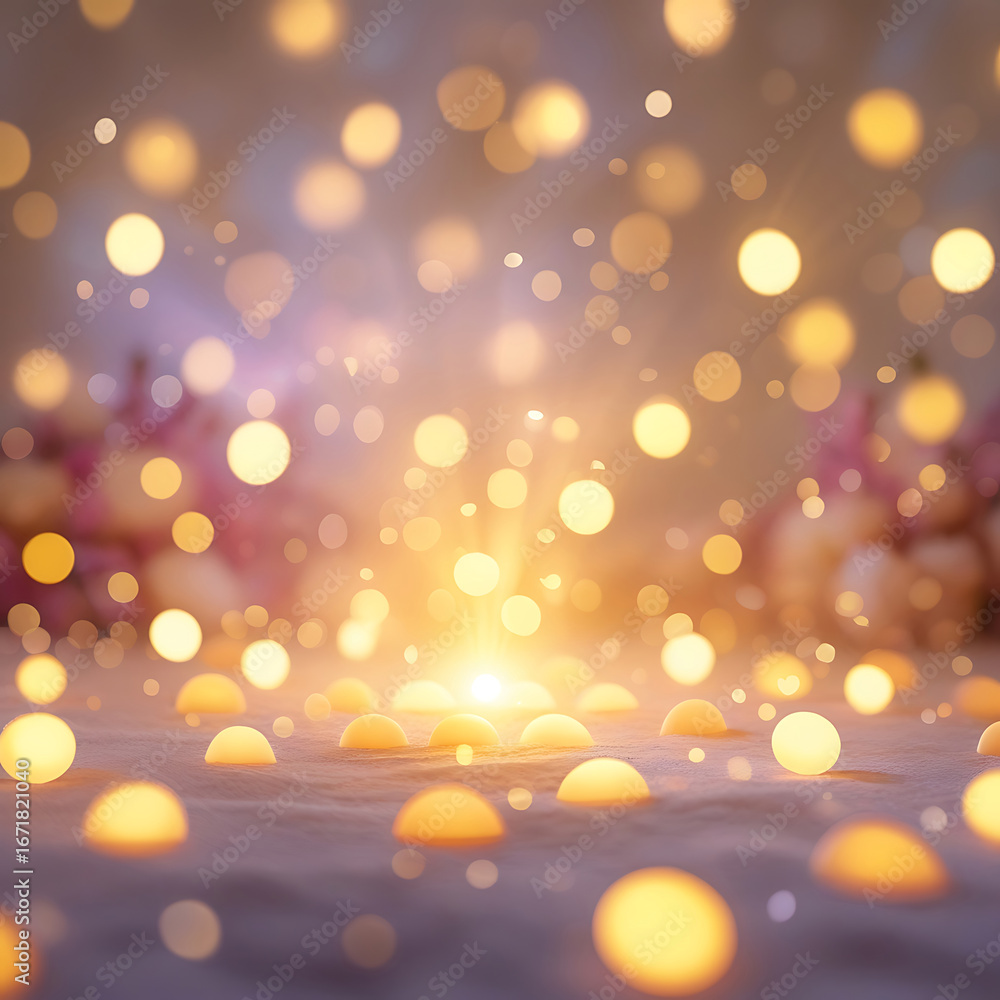 Poster magical golden bokeh lights shimmering and exploding upwards in a celebration.