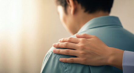 Nurse's comforting hand on the shoulder of a distressed patient showing empathy and support
