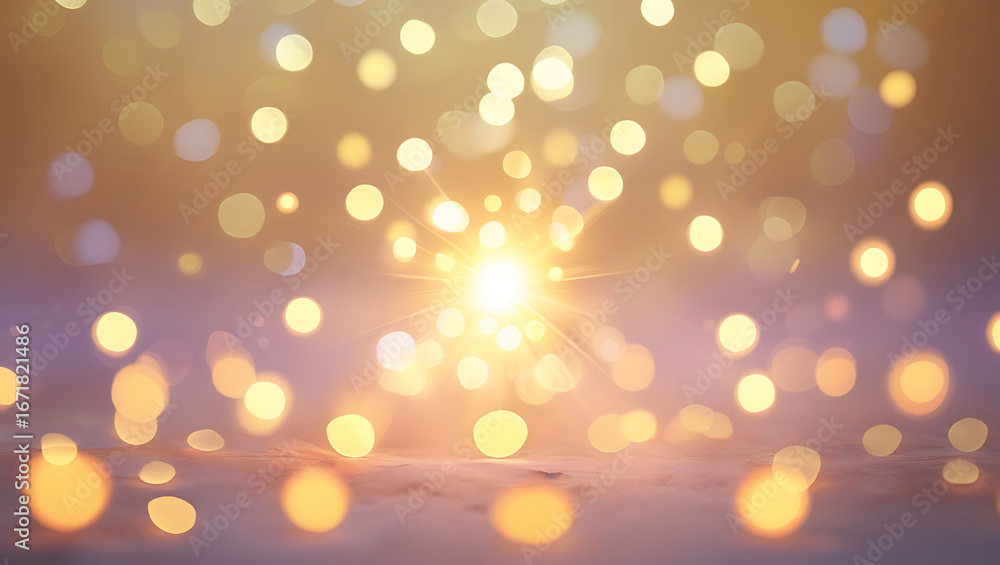 Poster magical golden bokeh lights shimmering and exploding upwards in a celebration.
