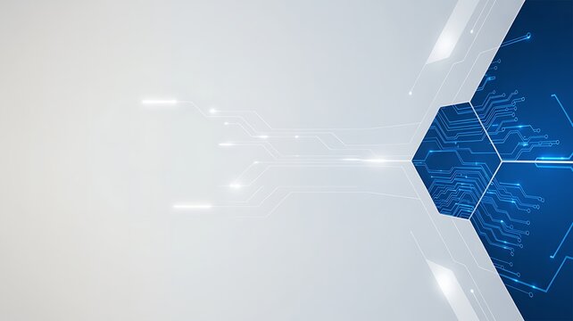 Futuristic blue hexagonal structure with digital data flow on white background