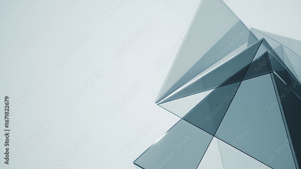 Poster abstract geometric composition of translucent blue and grey angular planes