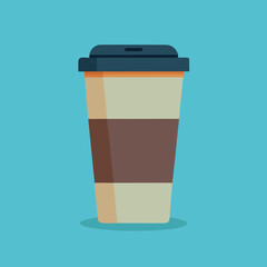 Flat vector illustration of a coffee to go cup with a lid