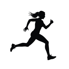 Obraz premium Silhouette of a woman running with her ponytail flowing, giving a thumbs up, a woman running on silhouette vector illustration