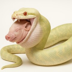 Fototapeta premium Snake swallowing food on white background