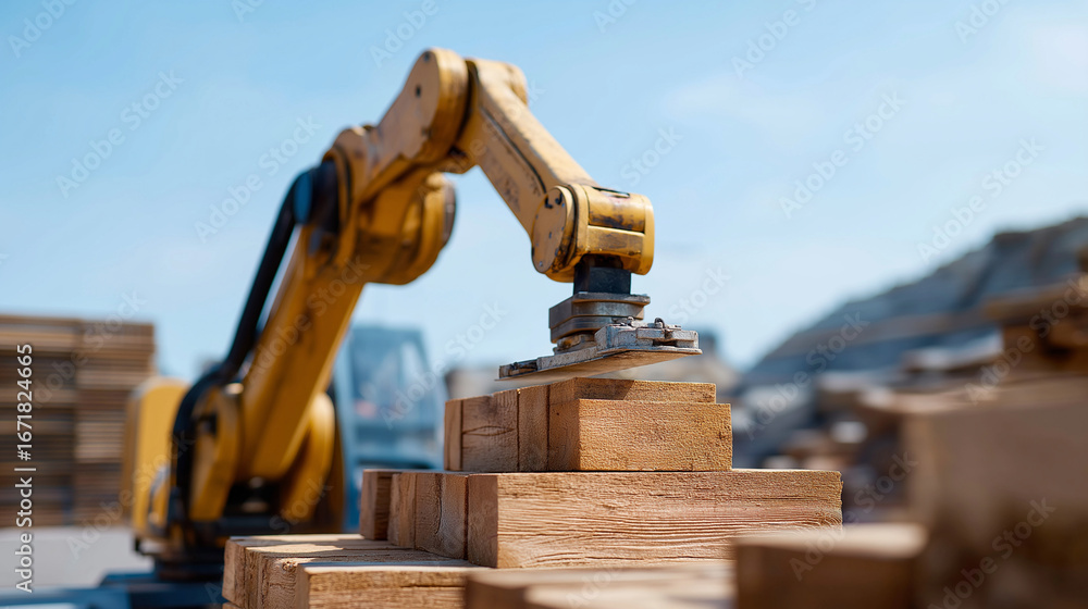 Aufkleber robotic construction equipment performs an automated task such as a robotic arm laying bricks with p