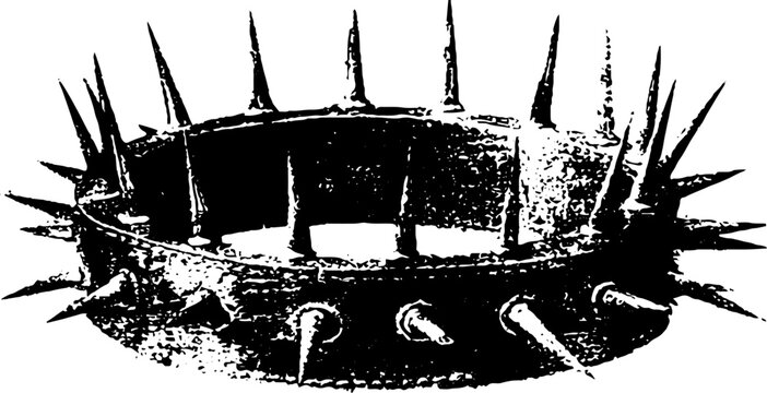 Grunge black and white illustration of spiked dog collar design for posters and urban art