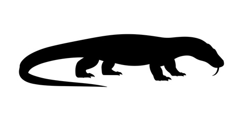 Komodo Dragon Silhouette Vector Illustration , Animal Silhouette Element