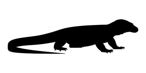 Komodo Dragon Silhouette Vector Illustration , Animal Silhouette Element