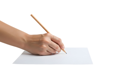 Hand Writing on Paper with Pencil Against Transparent Background