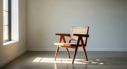 Light Brown Wooden Chair in a Bright Room.