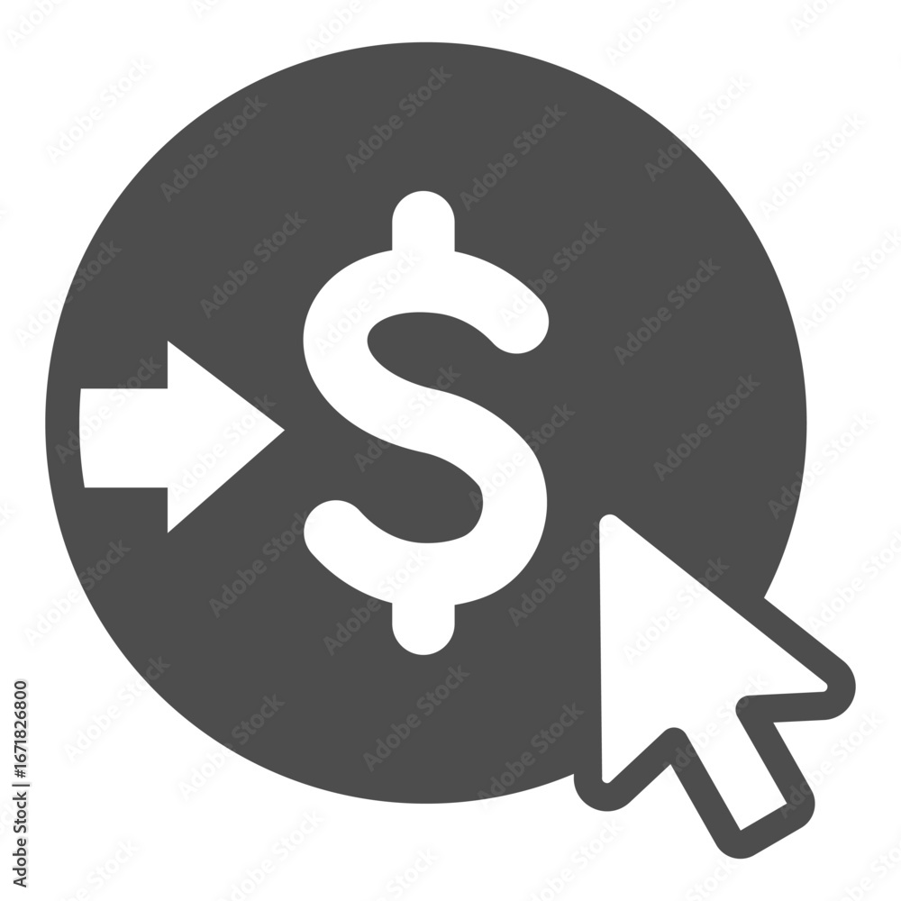 Poster coin with dollar and mouse pointer solid icon, osint analytics concept. vector graphics. choosing cu