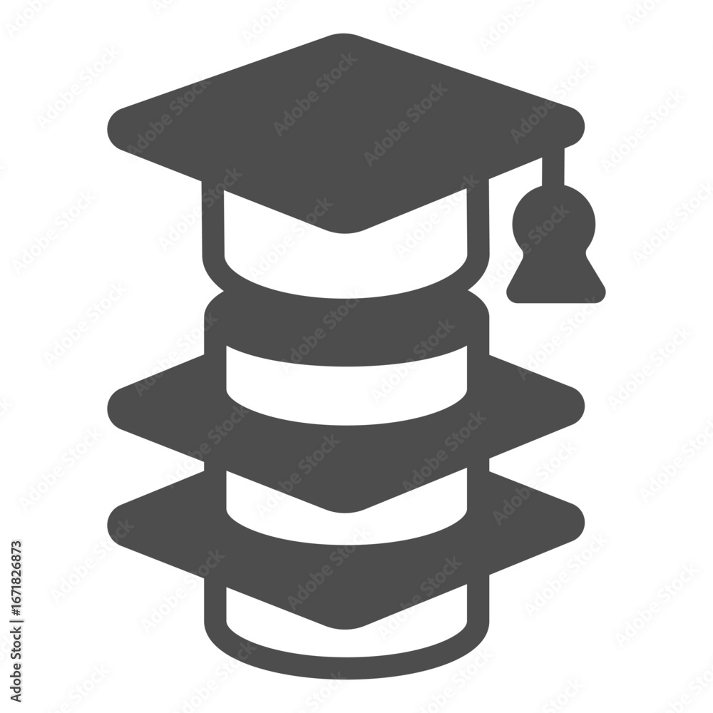 Fototapete graduate cap and disks solid icon, osint analytics concept. vector graphics. student hat and discs o
