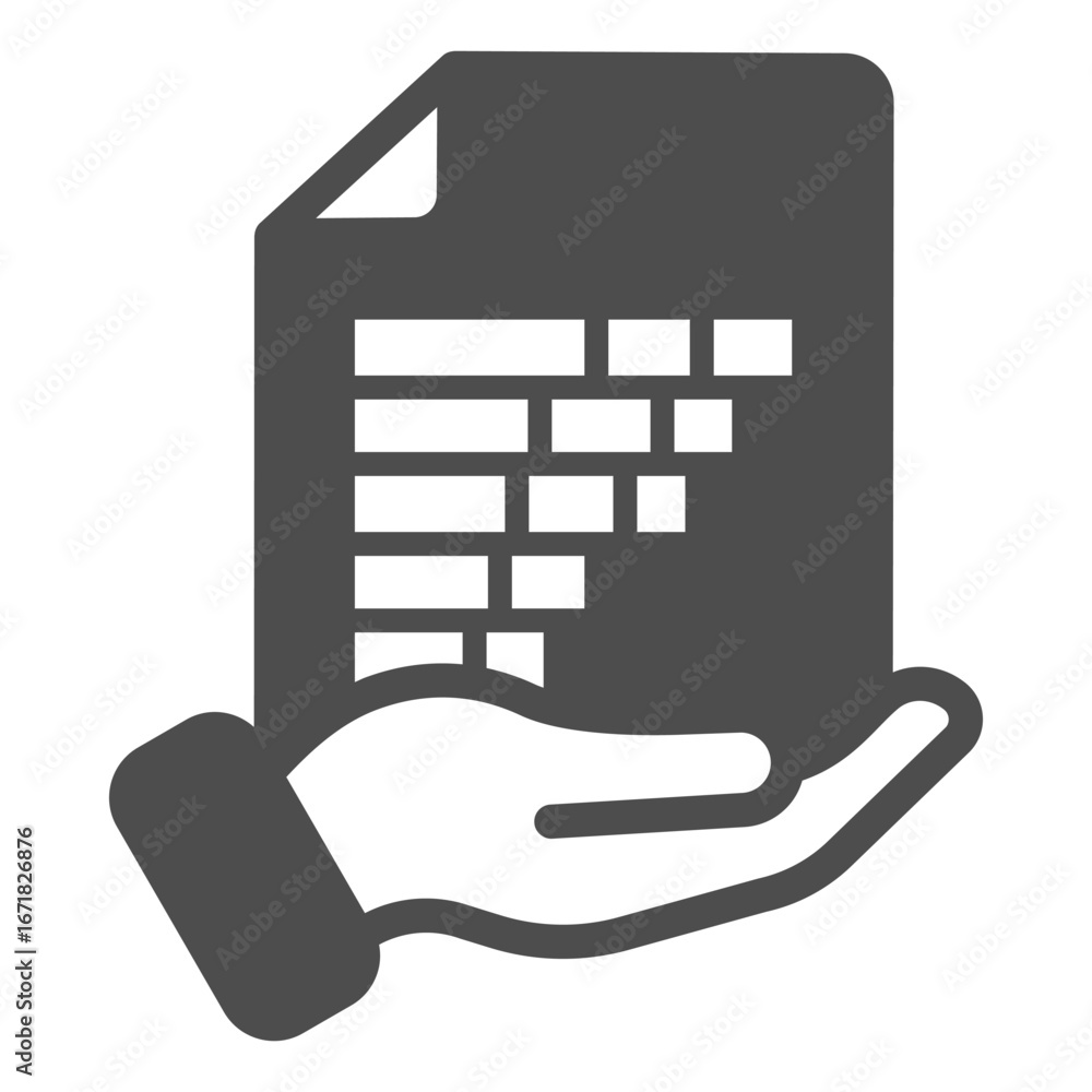 Aufkleber document with statistics graph in hand solid icon, osint analytics concept. vector graphics. helping