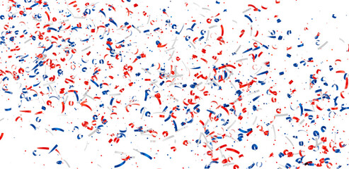 Festive confetti background image with red, white, and blue streamers. Perfect for celebrations and holidays.