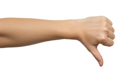 Showing thumb down gesture with hand against Transparent Background indicating disapproval