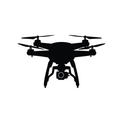 Fototapeta premium Silhouette of a quadcopter drone with camera system for aerial photography, drone capturing aerial photo silhouette vector illustration