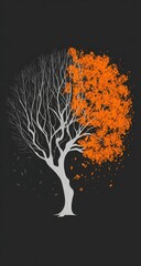 A stark, symbolic tree, divided between life and loss.