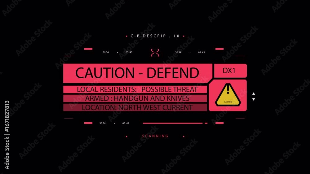 Poster dynamic futuristic hud display: caution, defend, scanning alert system interface